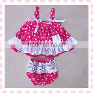 Baby Girls Hot Pink w / White Polka Dots Swimwear Swim Top Set With Ruffles thumbnail-1