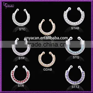 Unique Samll Single Line Paved Gem Fake Nose Rings thumbnail-1