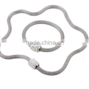 KS16773-K Top Sale Women's Stainless Steel Magnet Clasp Mesh Crystal Jewelry Sets thumbnail-1