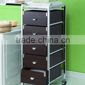 5 MDF Drawers Storage Organizer Rolling Trolley Cart Chrome thumbnail-1