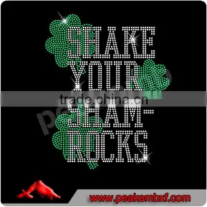 Wholesale Kiss Me I'm Irish Glitter Iron on Applique Shamrock Rhinestone Hot Fix thumbnail-3