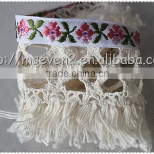 5.7cm Fringed Cotton Jacquard Webbing, Jacquard Tape With Cotton Tassel Wholesale thumbnail-5