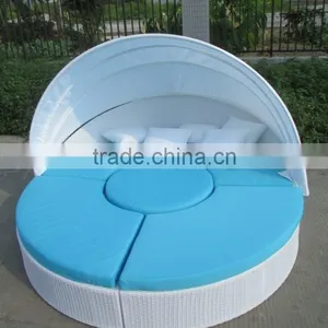 Beach Sun Bed Outdoor Rattan Round Daybed Black Wicker With Canopy thumbnail-6