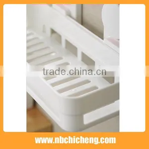 Plastic Wall Mounted Type Powerful Suction Bathroom Shelf Solid Color Single Tier Bathroom Corner Shelves thumbnail-3