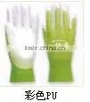 PU GLOVES . 13G Green Nylon Liner, Palm Coated White PU Gloves thumbnail-1