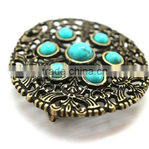 3.5 Inch Round Hot Sale Embellished Buckle for Belts, Zinc Alloy Embellishment Design With Turquoise thumbnail-2