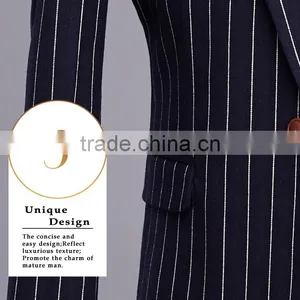2017 Latest Design 3 Pieces Suits With Long Blazer Waistcoat and Pants Dark Blue Stripe Suite Made in China thumbnail-6