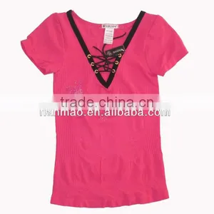 Seamless Solid Plain V Neck Short Sleeve T Shirt thumbnail-1
