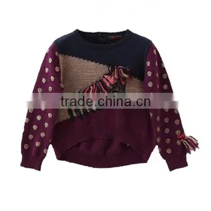 Polka Dot New Design Knitted Kids Pullover Sweater Front Short Back Long Girls Knitwear thumbnail-1