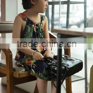 Fashion 2016 Girl Sleeveless Strap Dress Bright Color Printed Flower Girl Dress thumbnail-4