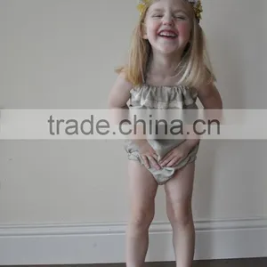 Beige Halter Girls Shorts Baby Clothes Romper Linen Baby Boutique Summer Outfit thumbnail-2