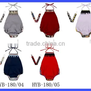Summer Kids Gray Cotton Halter Blank Bodysuit Infant Newborn Baby Girl Vintage Romper Matching Pacifier Clips Gift Set thumbnail-5