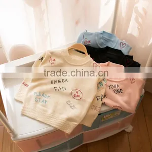 S32907W Kids Girls Pullover Sweater O-Neck Cute Words Embroidery High Quality Sweaters thumbnail-5