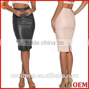 Wholesale PU Leather Pencil Skirt Fashion Leather Skirt Women thumbnail-1
