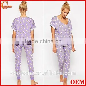 100% Cotton Soft Touch Jersey Pajama Set Women Print Pajama thumbnail-1