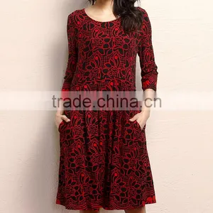 Latest Women Dresses With Red Floral Fit And Flare Pocket Dress Women Floral Dress Women Clothing GD90426-56 thumbnail-1