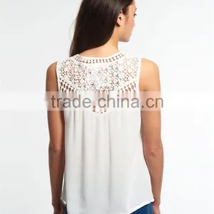 Guangzhou Shandao Supplier Latest Model Casual New Design Sleeveless Net Collar White Chiffon Women Top 2015 thumbnail-4