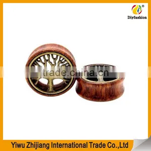 Oasis Plus Tree Of Life Oranic Wood Tunnels Double Flared Ear Stretcher Saddle Plugs Gauge thumbnail-1