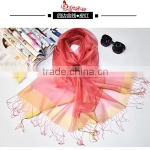 2017 Latest Fashion Organza Scarves Two Layer Silk Scarf Best Selling for Ladies Silk Scarf Hijab Caps thumbnail-2