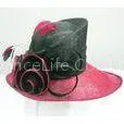 Satin Rose Sinamay Ladies Hats Church Red / Burgendy With Feather Trim thumbnail-1