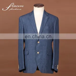 Men's Linen Jacket Blue Jacket 100% Linen Soft Garment Wash Jacket thumbnail-1