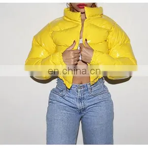 Hot 2020 Women Winter Bright Metal Short PU Jackets And Coats For Women thumbnail-2