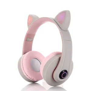 Headset Bluetooth Compatible Headset Wireless LED Girl Stereo Foldable Sports Headset Microphone Headset Cute Cat Ears thumbnail-4