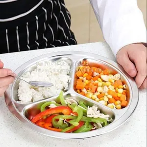 304 Stainless Steel Sectioned Dinner Plates 3 Compartments Mess Trays Food Plate thumbnail-2