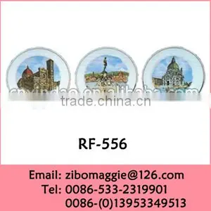 Round Shape Hot Sale Zibo Made Scenery Print Ceramic Plate Decorative for Promotion Gift thumbnail-1