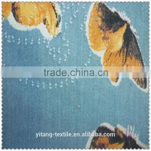 Big Bufferfly Pattern Printed Denim Cotton Fabric thumbnail-1