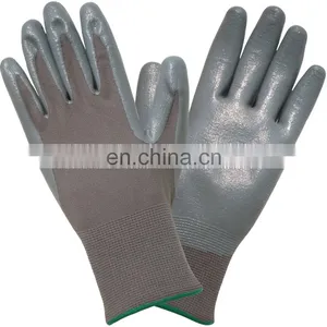 13 Gauge Gray Nylon Polyester Lining Smooth Nitrile Work Gloves thumbnail-1