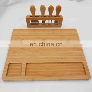 Premium Quality Bamboo Cheese Charcuterie Board Set With 4 Cutlery Set thumbnail-4