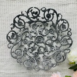 Wedding Gift Decoration Hollow Out Fruit Plate Silver Snack Tray Plate Storage Decorative Plastic Tray thumbnail-2