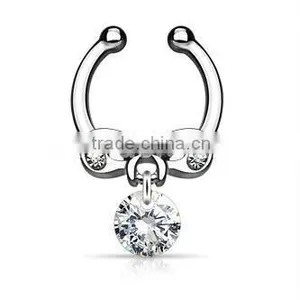 Bowknot Dangling Crystal 316L Surgical Steel Fake Septum Clicker Nose Piercing Body Jewelry thumbnail-2