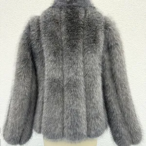 New Autumn and Winter Faux Fur Coat, Faux Fox Fur Patchwork Long-sleeved Overcoat, Loose and Thick Warm Top for Women thumbnail-4