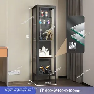 Contemporary Glass Curio Cabinet for Home Gallery, 10cm Tall Feet Design Metal Frame Display Case With 3C Safety Glass & High Quality Lock thumbnail-2