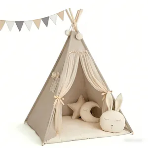 Boho Style Teepee Tent for Kids With Curtains and Mesh Door ,Teepee Tent for Kids, Foldable Play Tent for Girls & Boys, , Cozy Warm Room Decor thumbnail-2