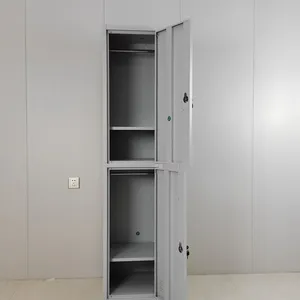 2 Doors Steel Clothes Locker Light Grey Two Layers Office Gym Metal Locker Cabinet With Lock thumbnail-3