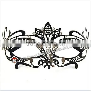Black Metal Mask Swan Metal Filigree Laser Cut Venetian Masquerade Mask w/ Rhinestones NEW thumbnail-1