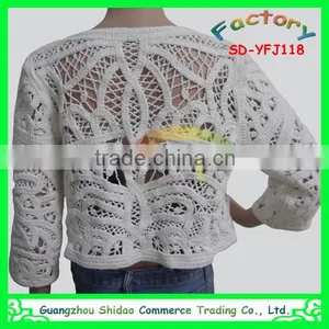 Sexy Knitted Hollow Girls Long Sleeve Crochet Embroidery Lace Top thumbnail-3