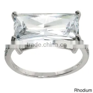 Fashion Sterling Silver Big White Emerald-cut Cubic Zirconia Statement Ring thumbnail-3