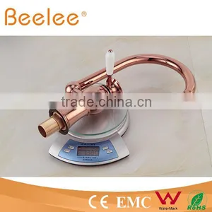 HOT SALE Rose Gold High Arc 360 Swivel Kitchen Faucet With Ceramic Lever Handle QL14029B thumbnail-6