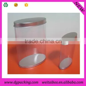 Clear Plastic Tube With Tinplate Cap, Ellipse Can Packaging With Silver Metal Lid thumbnail-1