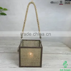Square Glass and Metal Candle Holder With Jute Cloth and Rope thumbnail-1