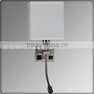 UL CUL Listed Nickle Dual Switches And Outlet With Flexible Gooseneck LED Lamp Hotel Bedroom Reading Fabric Wall Light W20266 thumbnail-1