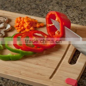 Nonslip Bamboo Cutting Board With Silicone Rubber Corner Tab for Slip Resistance Chopping Board With Handle and Juice Groove thumbnail-3