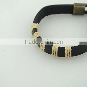 Customized Anti Brass Wire Black Leather Mens Bracelet thumbnail-2