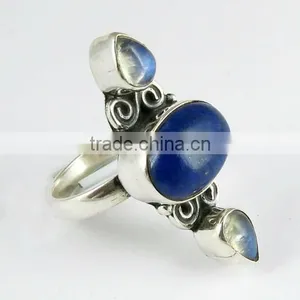 Two Tones Royal !! Lapis & Rainbow Moonstone 925 Sterling Silver Ring, Handmade Silver Jewelry , Wholesale Silver Jewelry thumbnail-1
