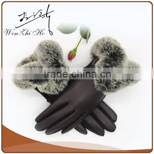 PU Leather Hand Gloves/Mitten With Far thumbnail-4