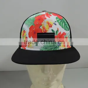 Floral Fabric Metal Button Embroidery SNAPBACK Flat Bill Hat thumbnail-1
